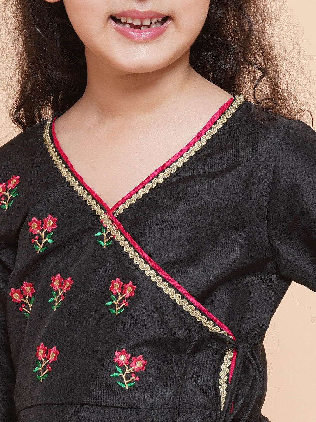 Bitiya by Bhama Girls Embroidered Angrakha Kurta with Trousers & Dupatta