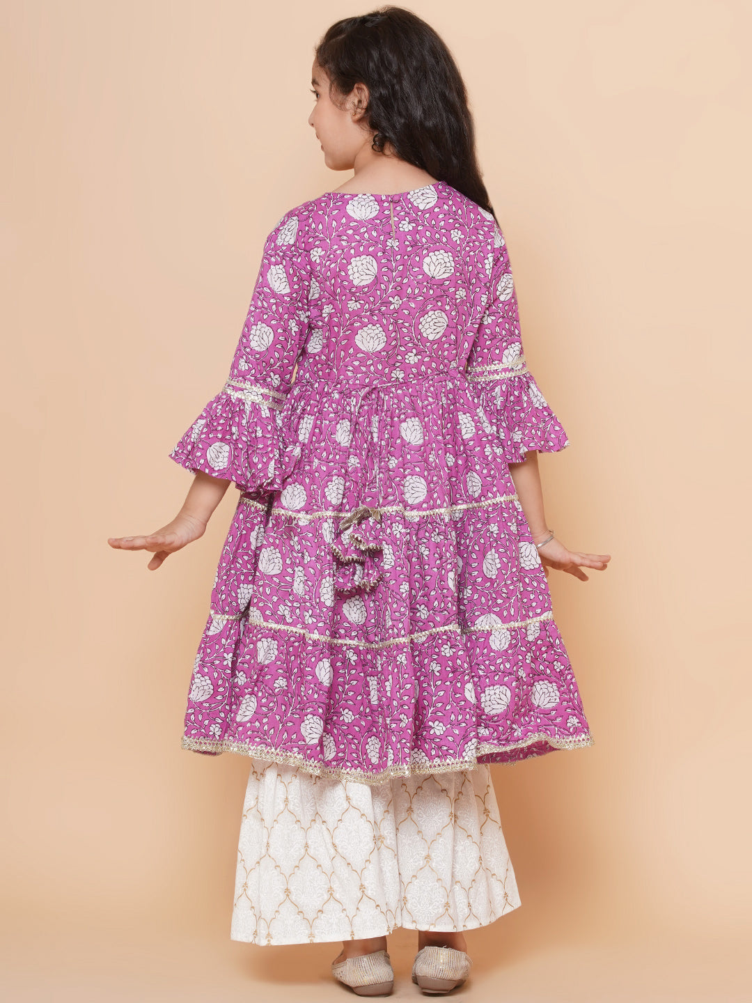 Bitiya by Bhama Girls Purple Printed Kurta with Sharara