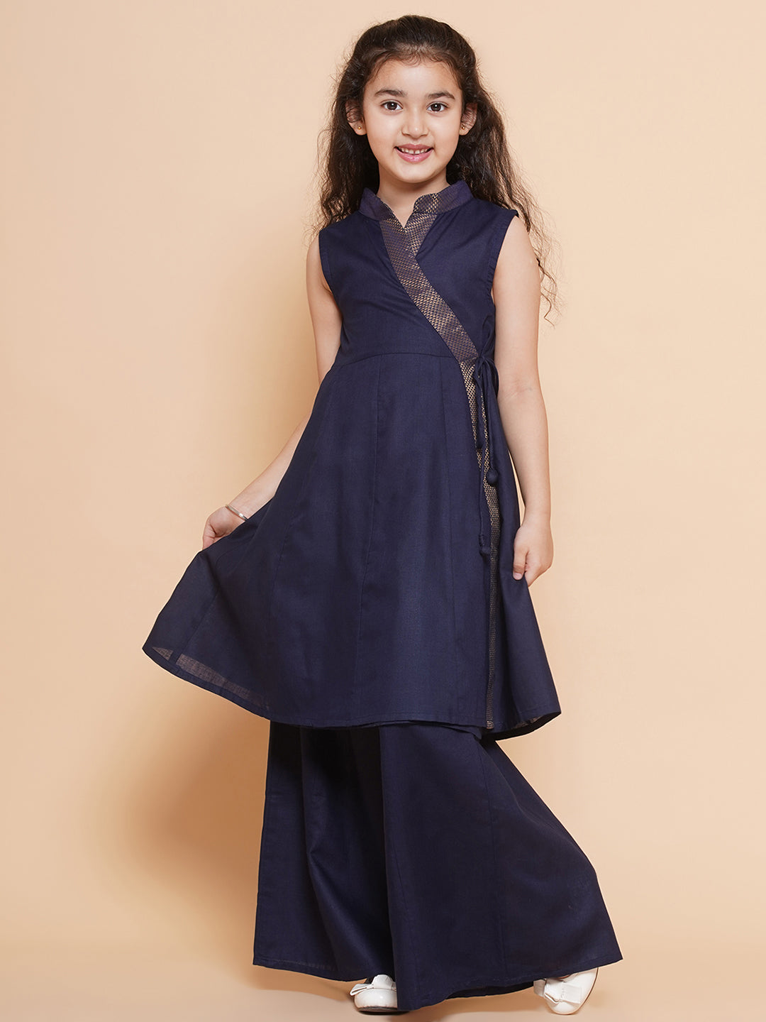 Bitiya by Bhama Girls Navy Blue Angrakha Kurta with Palazzos