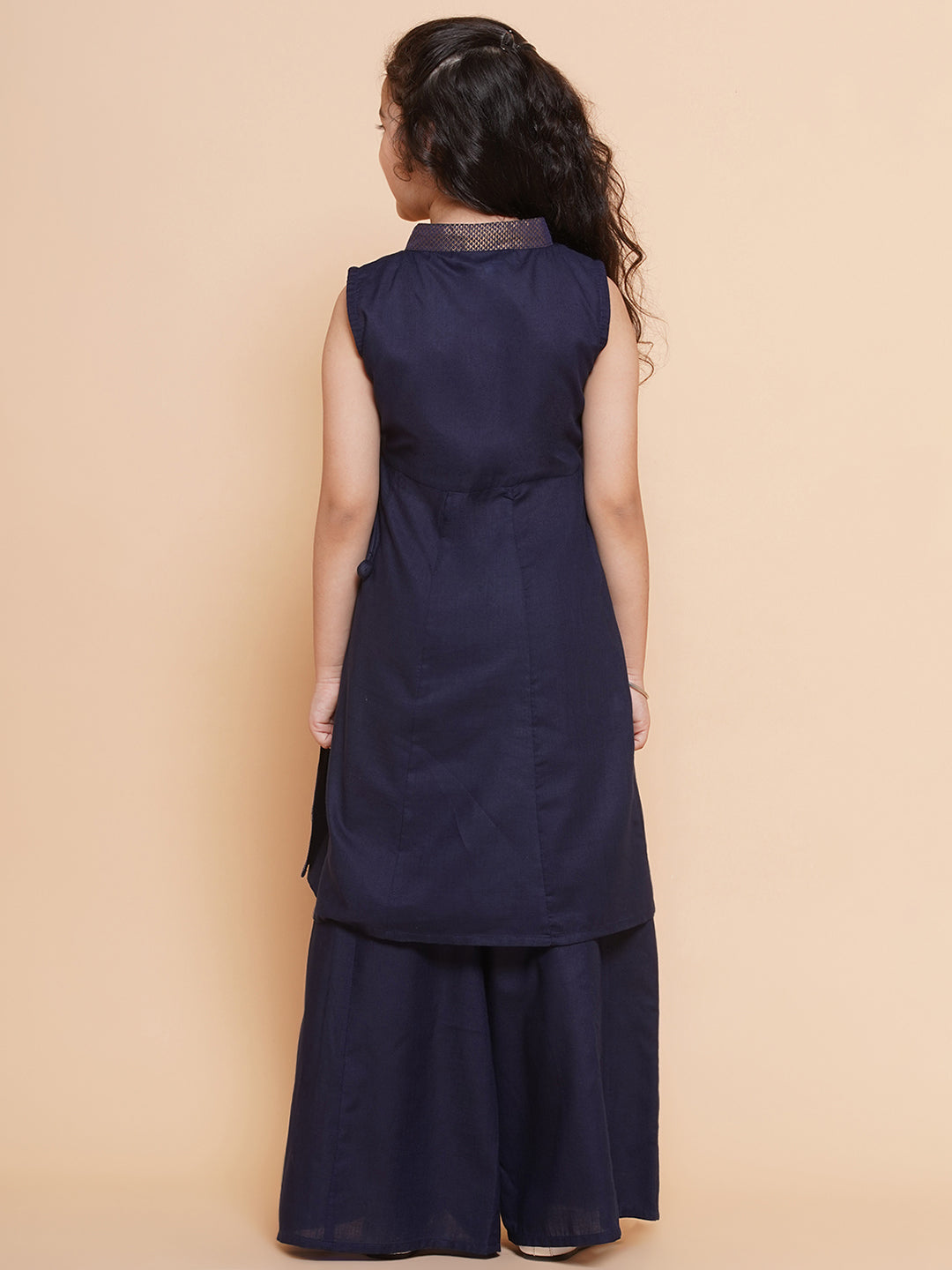 Bitiya by Bhama Girls Navy Blue Angrakha Kurta with Palazzos