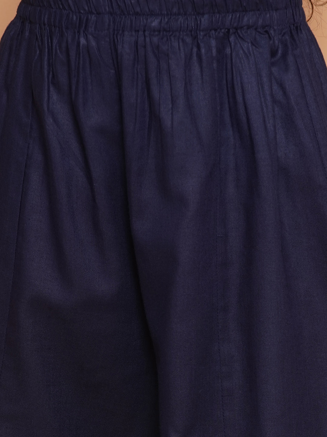 Bitiya by Bhama Girls Navy Blue Angrakha Kurta with Palazzos