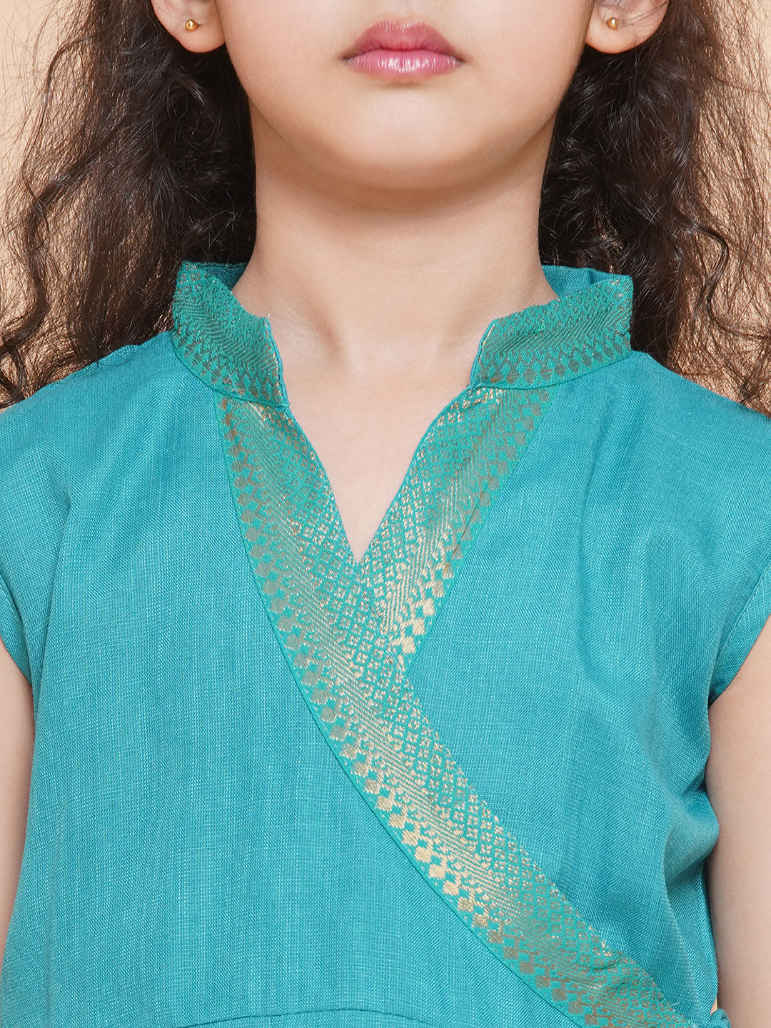 Bitiya by Bhama Girls Sea  Green  Angrakha Kurta With Palazzos