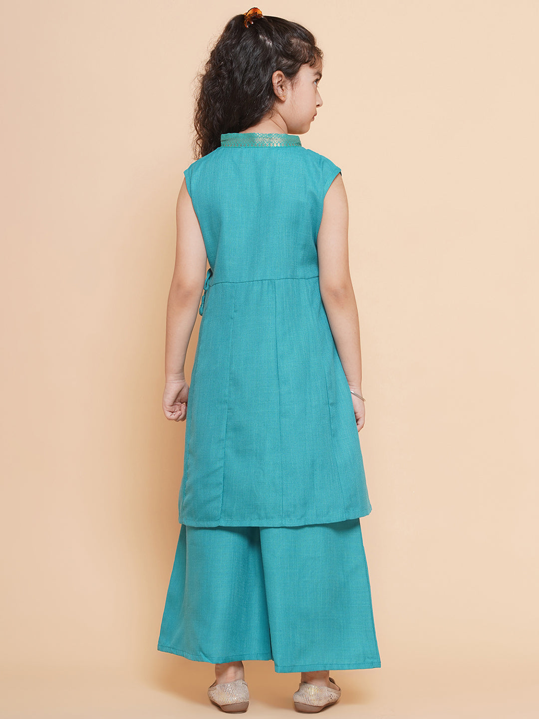 Bitiya by Bhama Girls Sea  Green  Angrakha Kurta With Palazzos