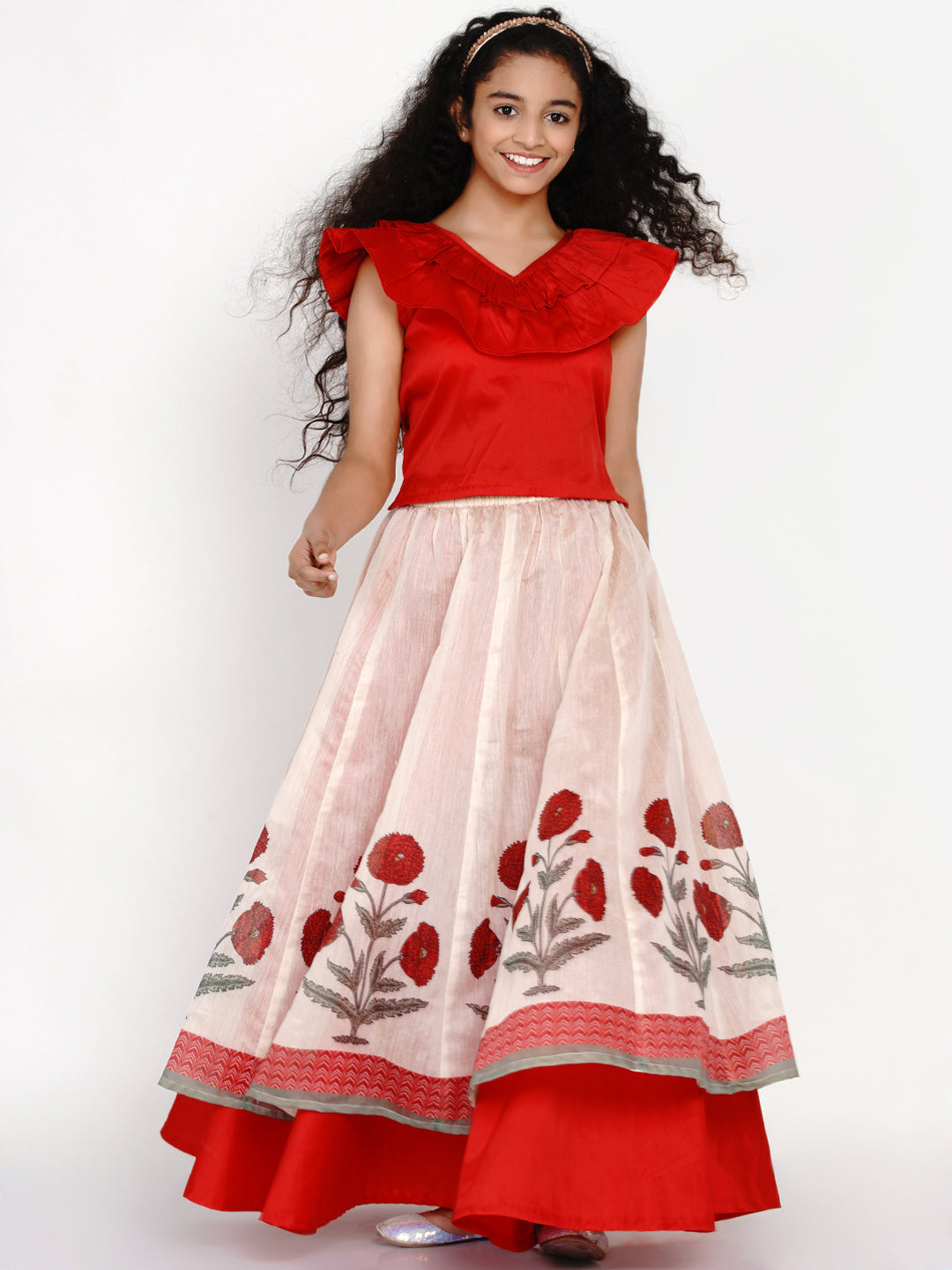 Bitiya By Bhama Red & Beige Ready To Wear Lehenga With Blouse