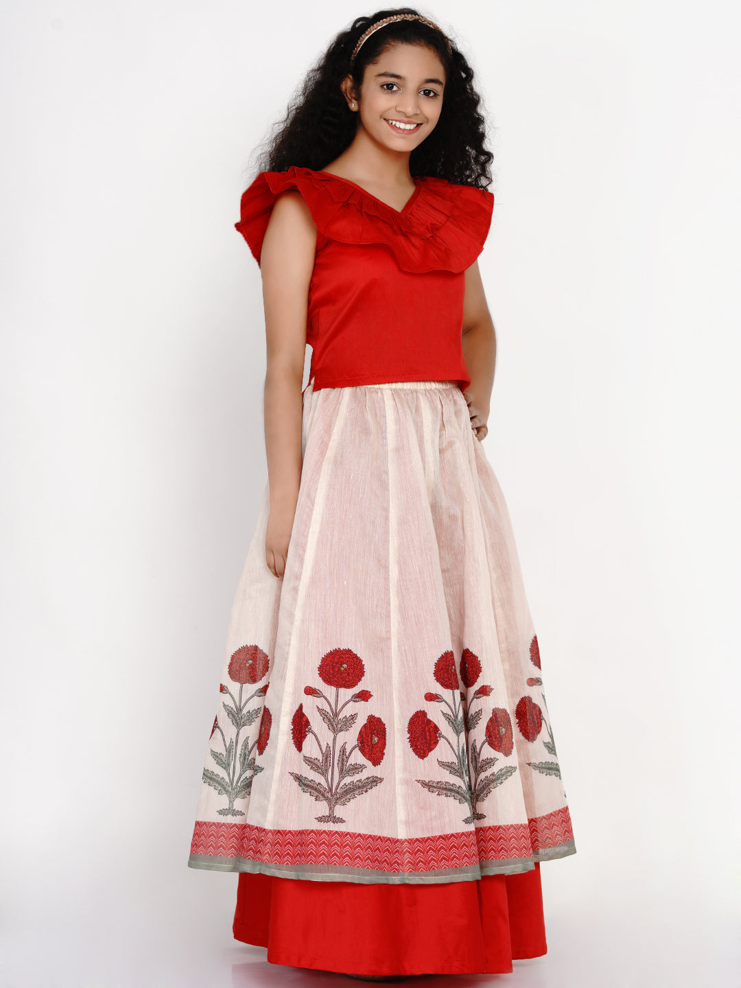 Bitiya By Bhama Red & Beige Ready To Wear Lehenga With Blouse