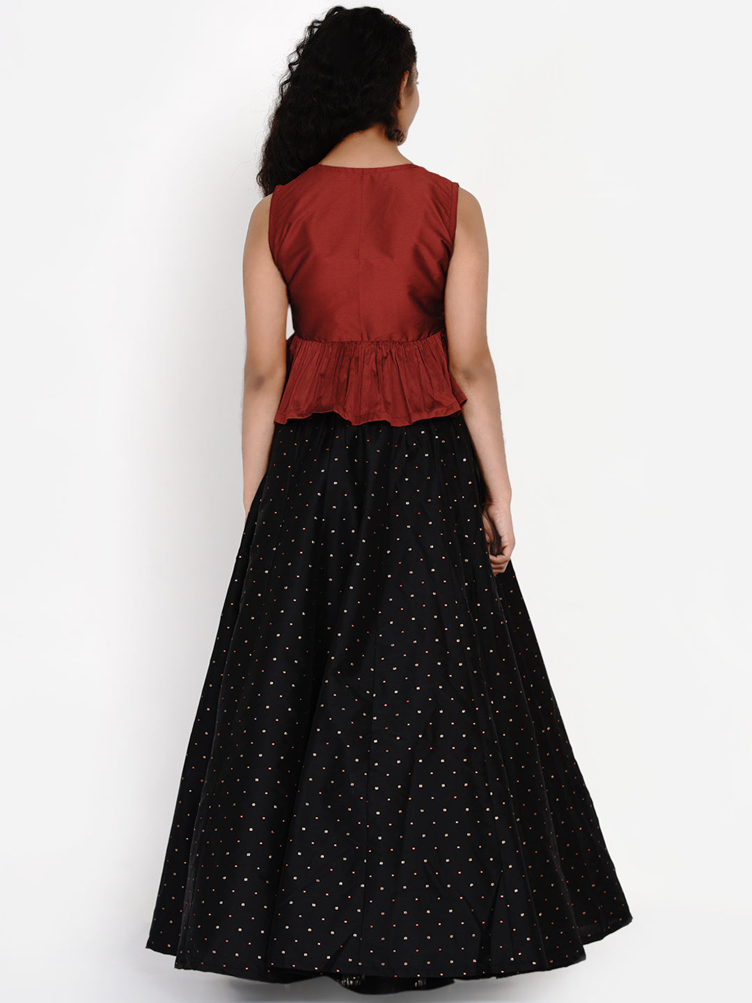 Bitiya By Bhama Maroon & Black Printed Ready To Wear Lehenga With Blouse