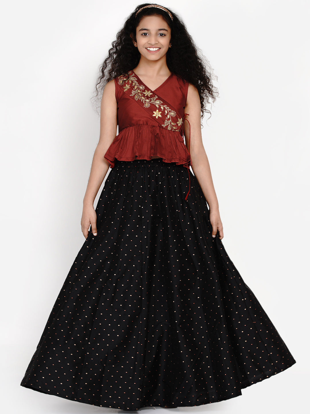 Bitiya By Bhama Maroon & Black Printed Ready To Wear Lehenga With Blouse
