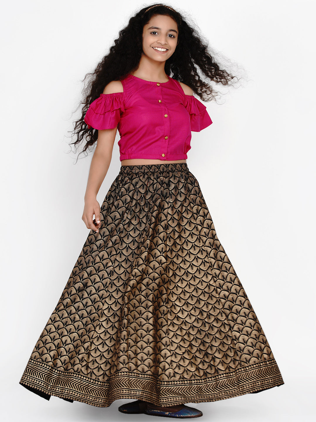 Bitiya By Bhama Teens Girls Foil Printed Ready To Wear Lehenga With Blouse