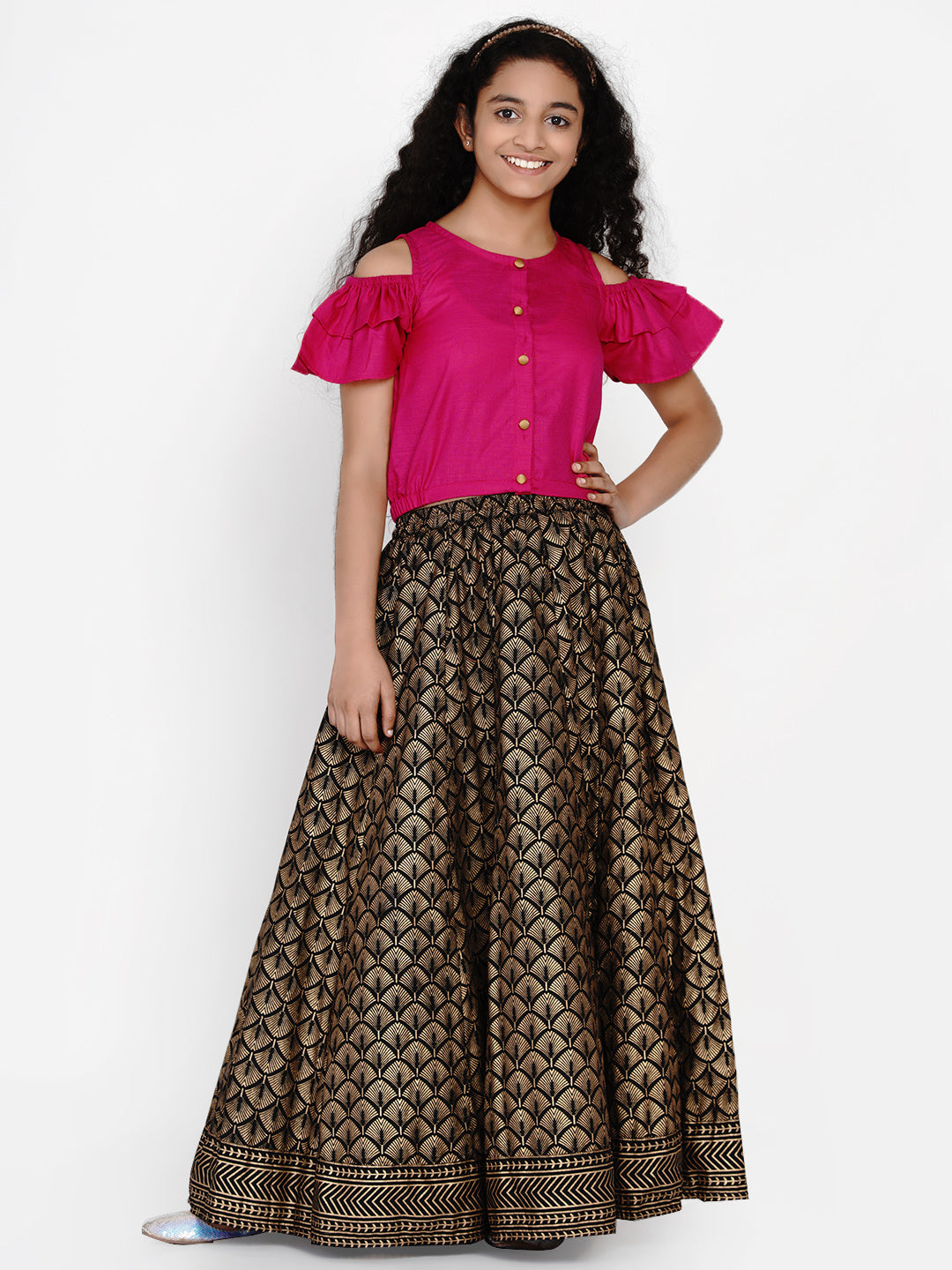 Bitiya By Bhama Teens Girls Foil Printed Ready To Wear Lehenga With Blouse
