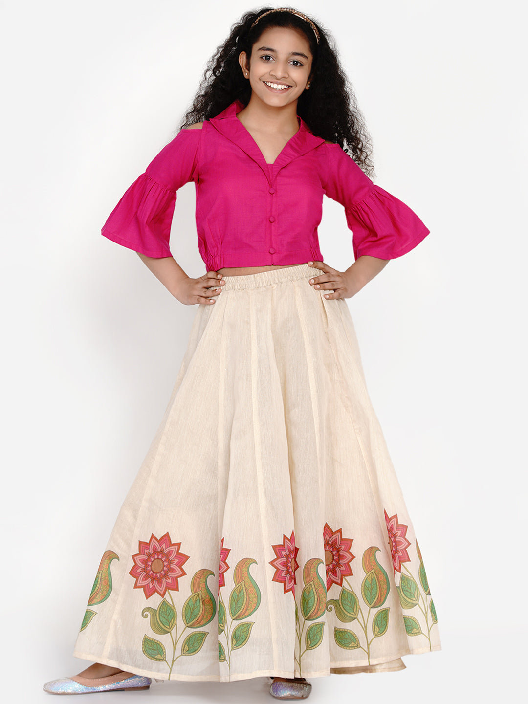 Bitiya By Bhama Teens Girls Block Printed Ready To Wear Lehenga & Blouse
