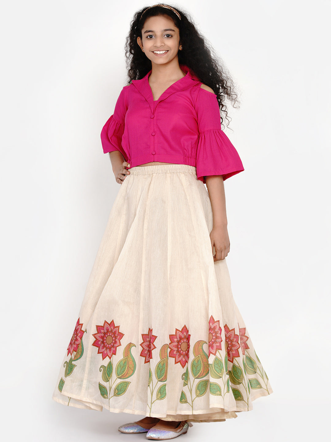 Bitiya By Bhama Teens Girls Block Printed Ready To Wear Lehenga & Blouse
