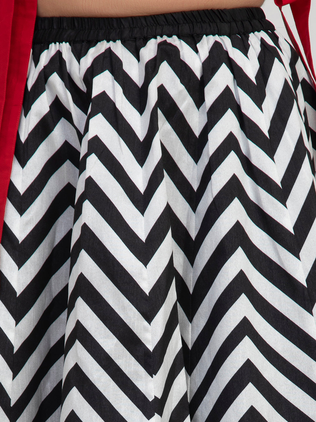 Bitiya By Bhama Girls Red And Black Zig-Zag Printed Lehenga-Choli
