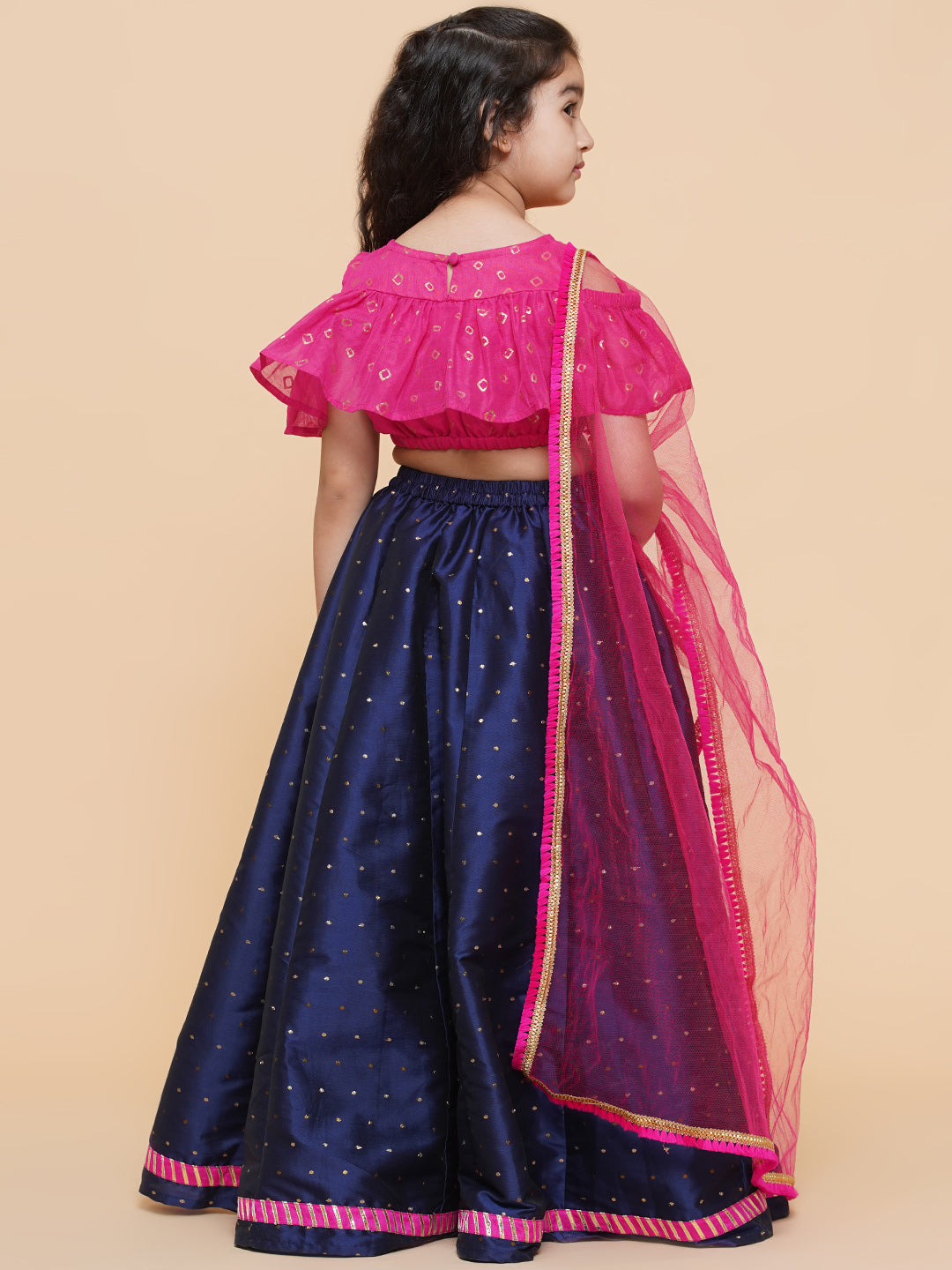 Bitiya by Bhama 
Girls Printed Foil Print Ready to Wear Lehenga & Blouse With Dupatta
