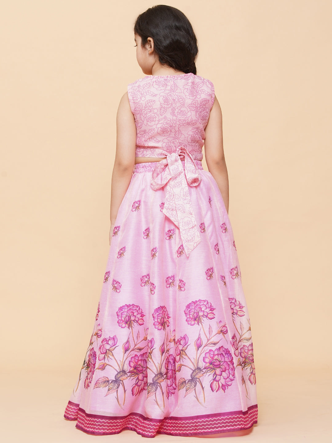 Bitiya by Bhama 
Girls Pink & Lavender Printed Ready to Wear Lehenga with Blouse