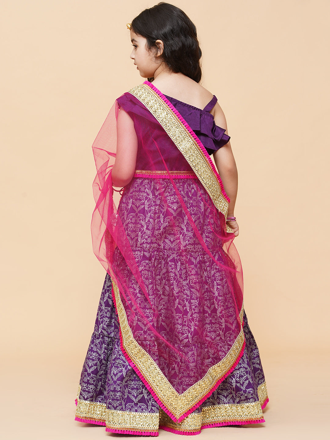 Bitiya by Bhama 
Girls Purple & Magenta Ready to Wear Lehenga & Blouse With Dupatta