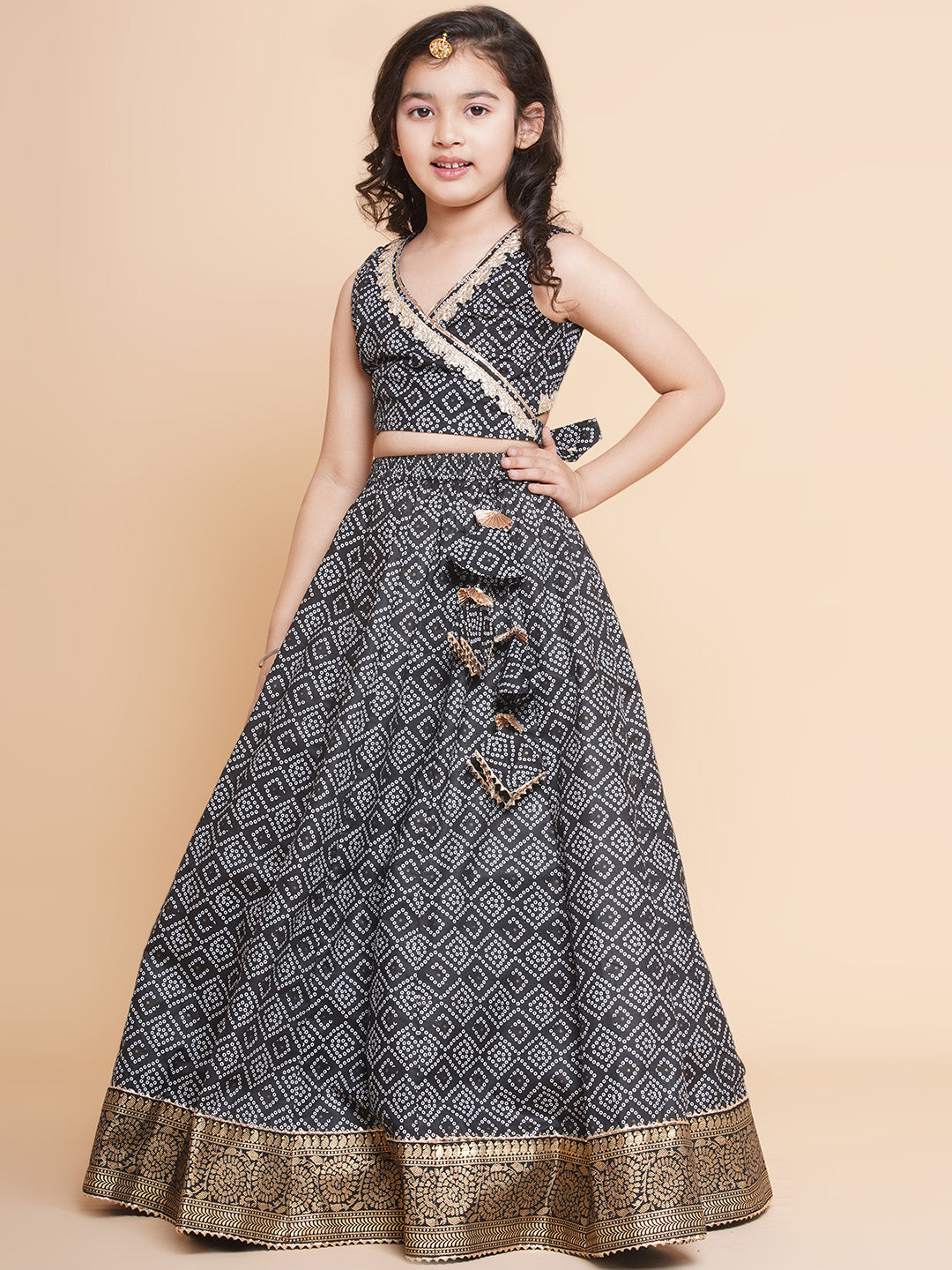 Bitiya by Bhama 
Girls Bandhani Printed Ready to Wear Cotton Choli With Lehenga