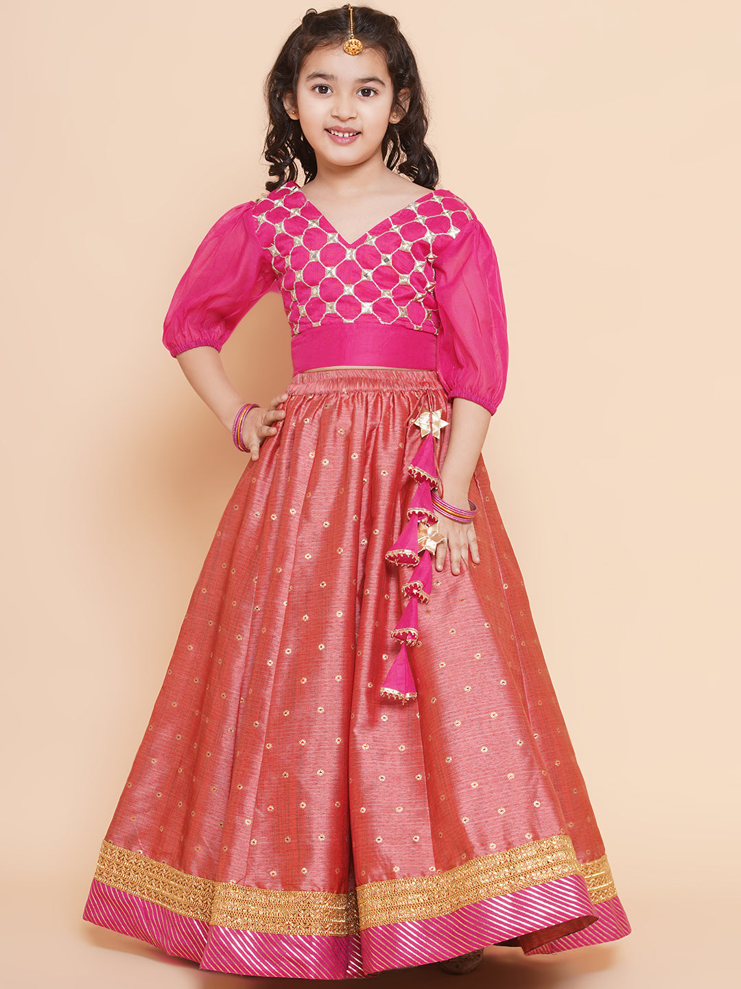 Bitiya By BhamaGirls Embroidered Mirror Work Choli Ready To Wear Lehenga