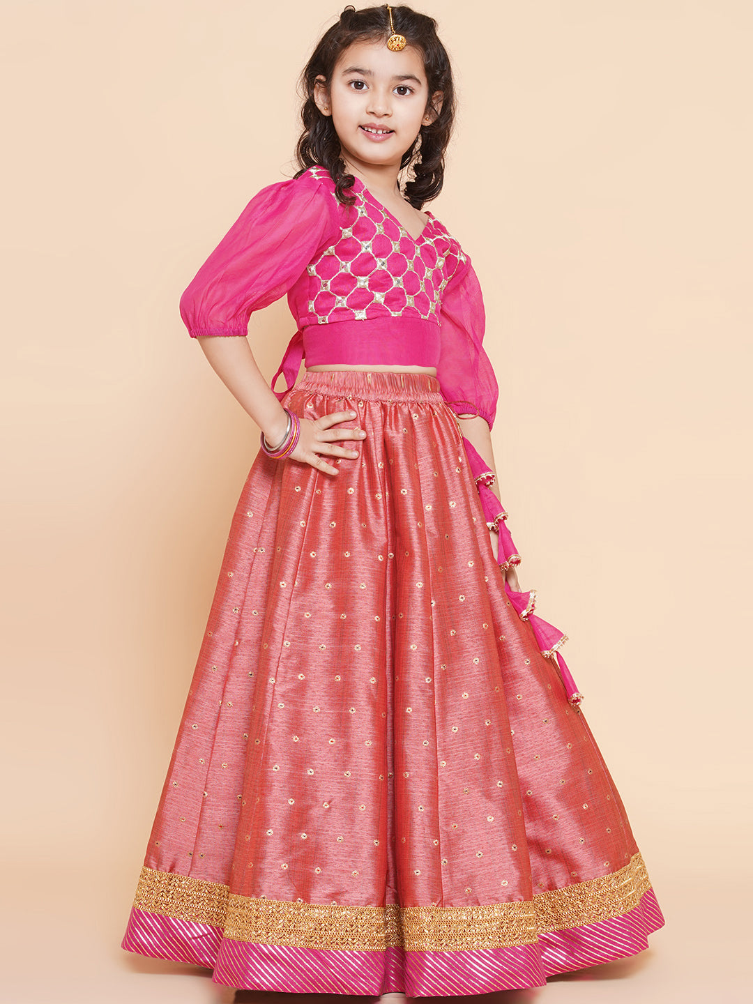 Bitiya By BhamaGirls Embroidered Mirror Work Choli Ready To Wear Lehenga