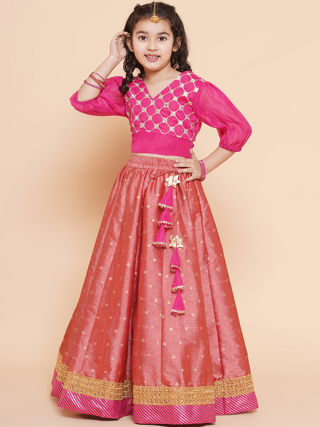 Bitiya By BhamaGirls Embroidered Mirror Work Choli Ready To Wear Lehenga