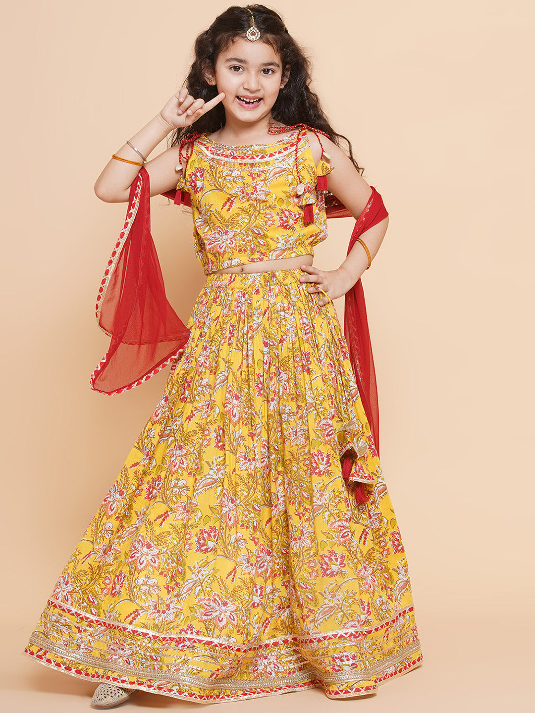 Bitiya by Bhama 
Girls Printed Ready to Wear Lehenga & Blouse With Dupatta