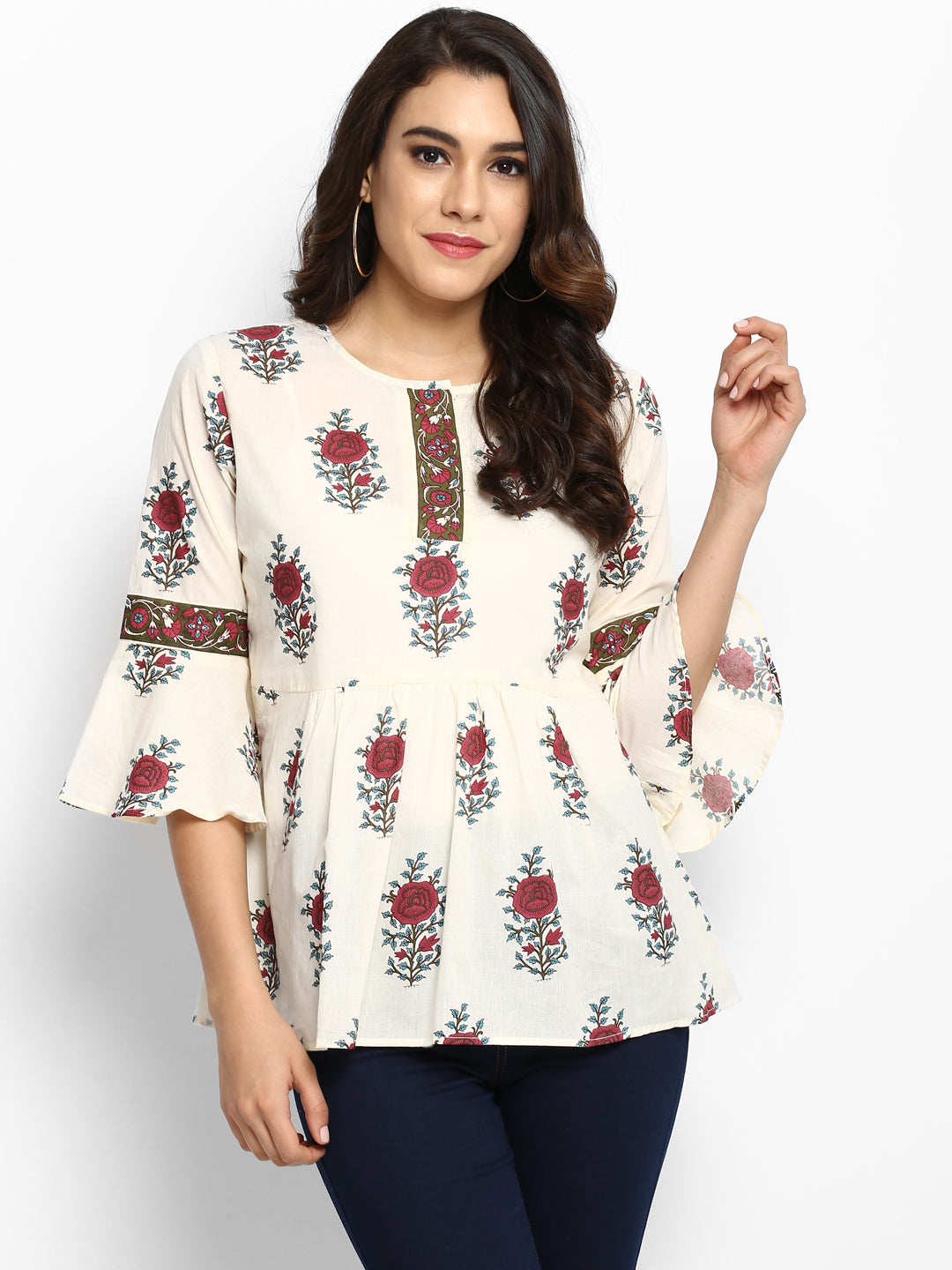 Bhama Couture Off White Printed Top