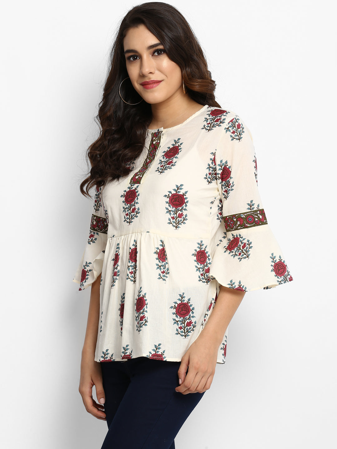 Bhama Couture Off White Printed Top