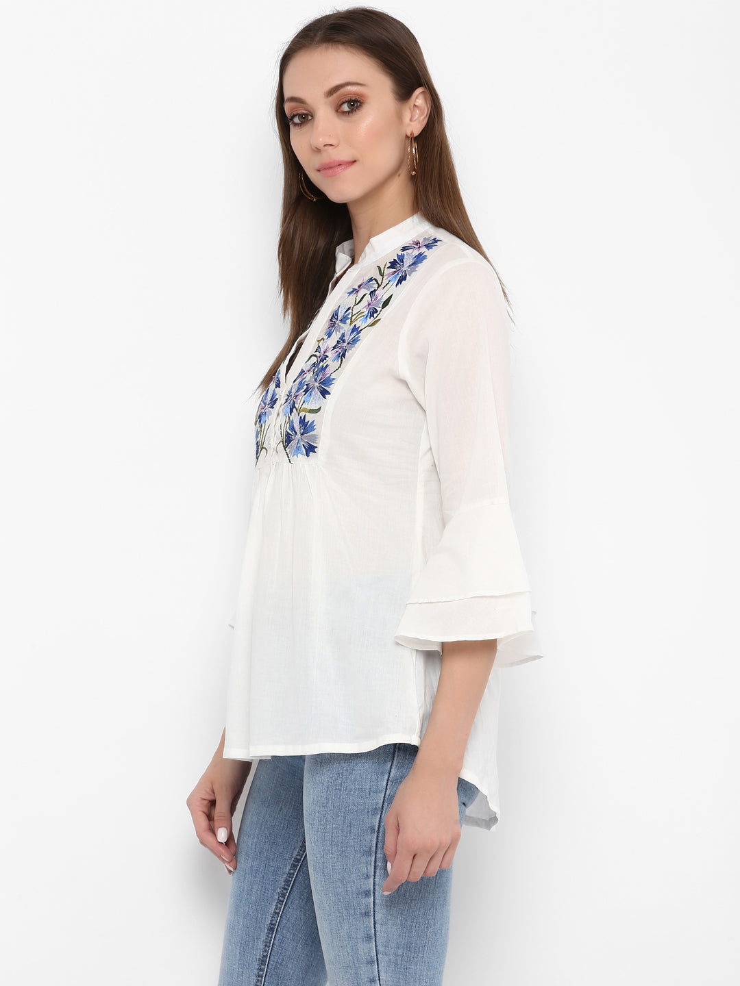 Bhama Couture White Floral Embroidered Pure Cotton Top