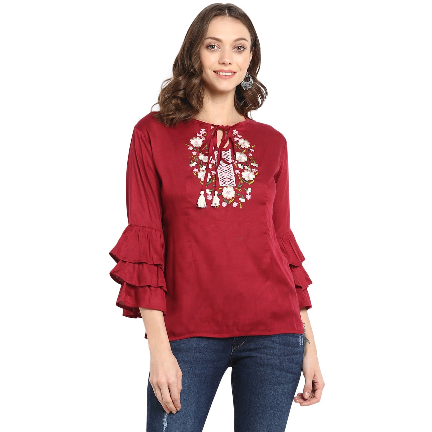 Bhama Couture Maroon Embroidered Top