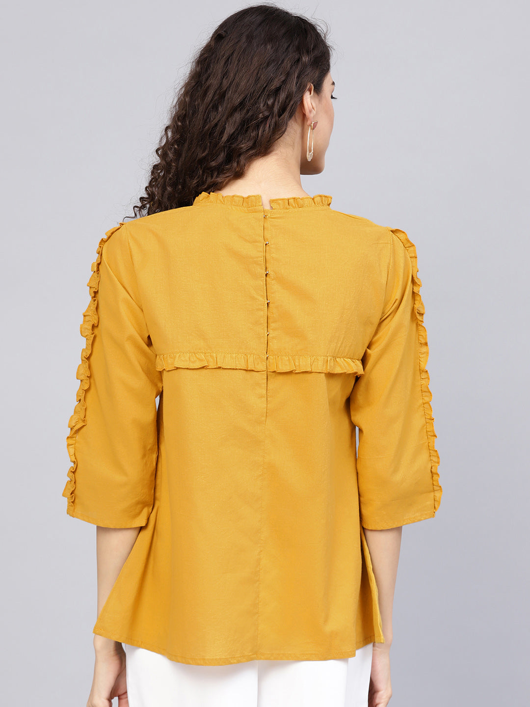 Bhama Couture Mustard Yellow A-Line Pure Cotton Top