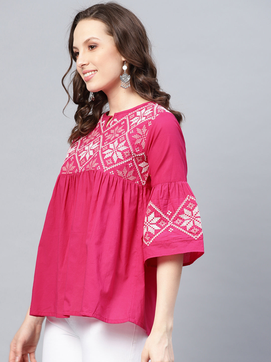 Bhama Couture Pink Embroidered Cotton Top