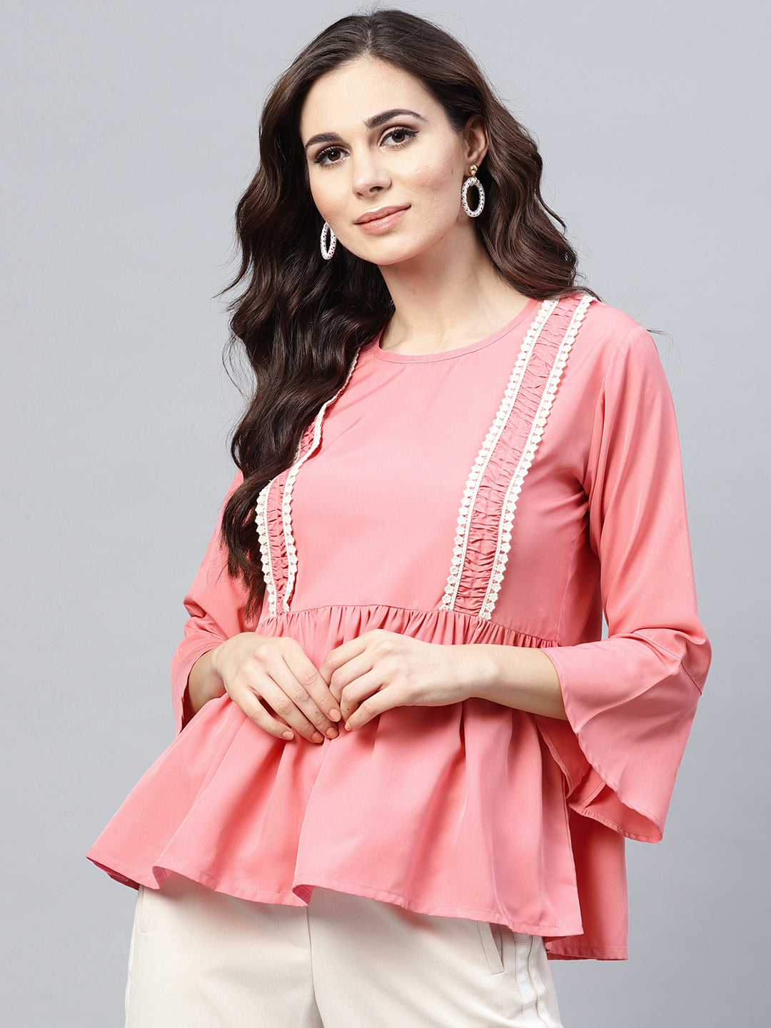 Bhama Couture Women Pink Solid A-Line Top