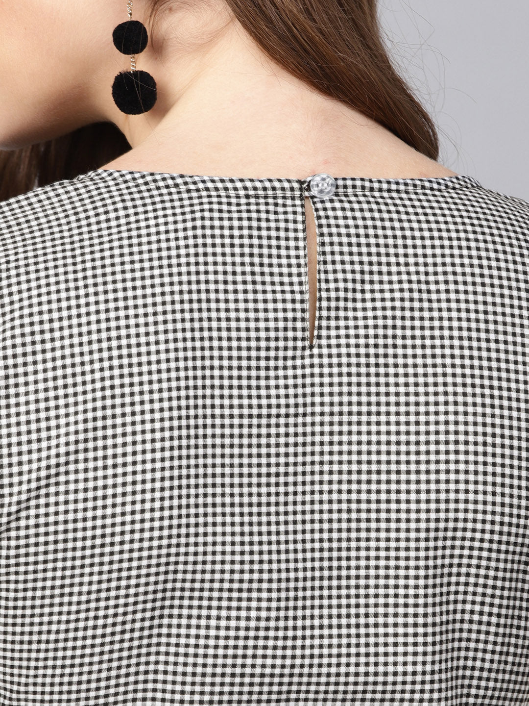 Bhama Couture Women Black & Off-White Checked Empire Pure Cotton Top