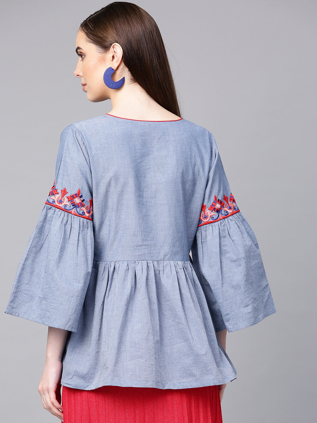Bhama Couture Blue Embroidered A-Line Top
