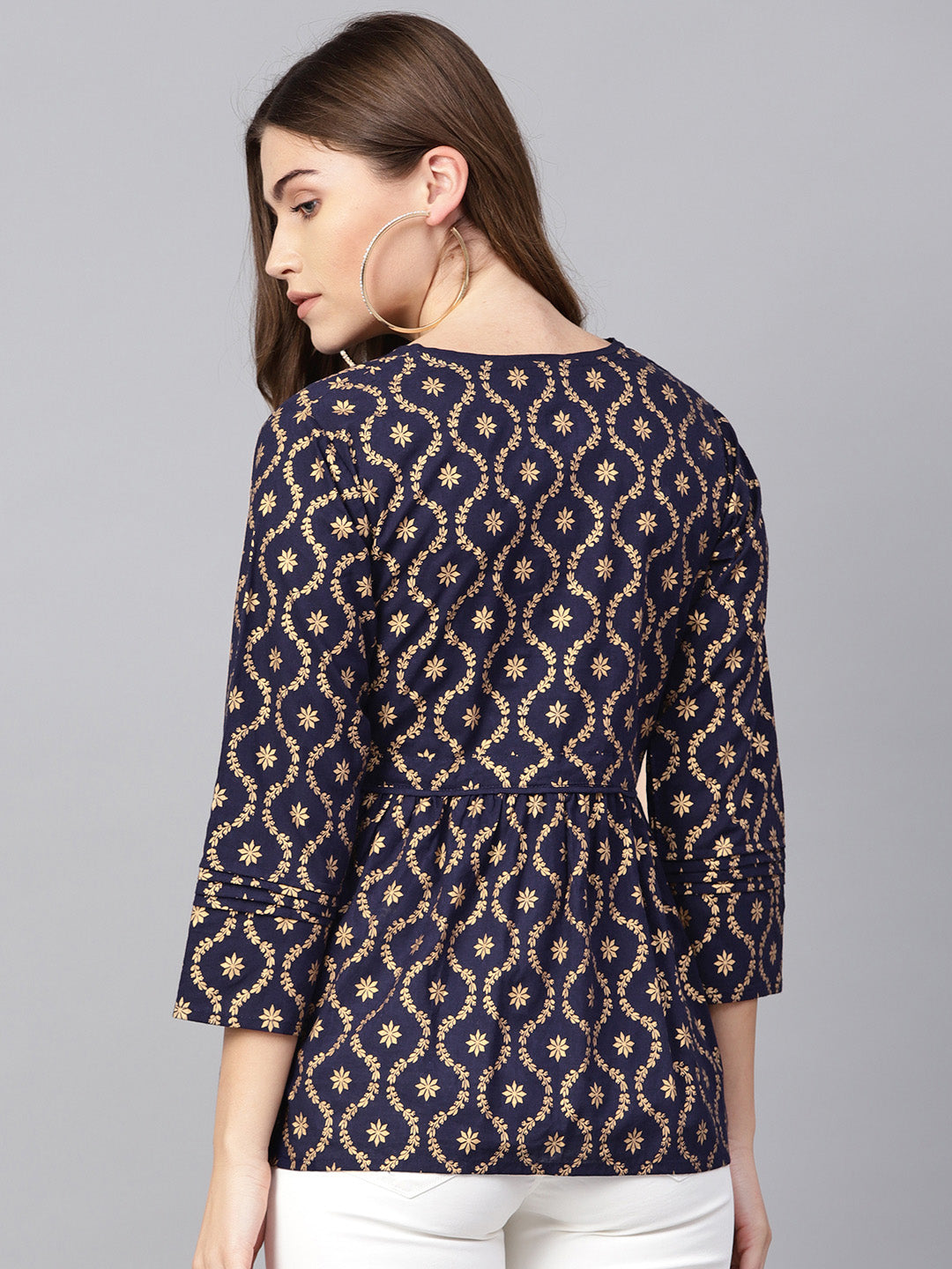 Bhama Couture Navy Blue Golden Printed Top