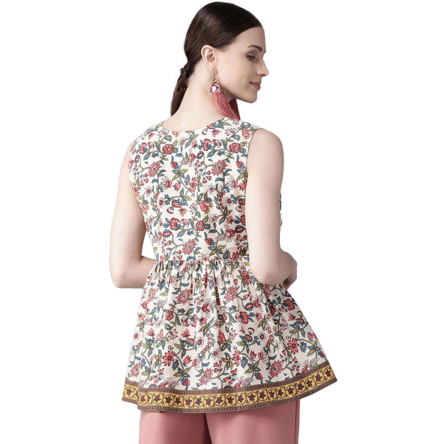 Bhama Couture White & Green Printed A-Line Top