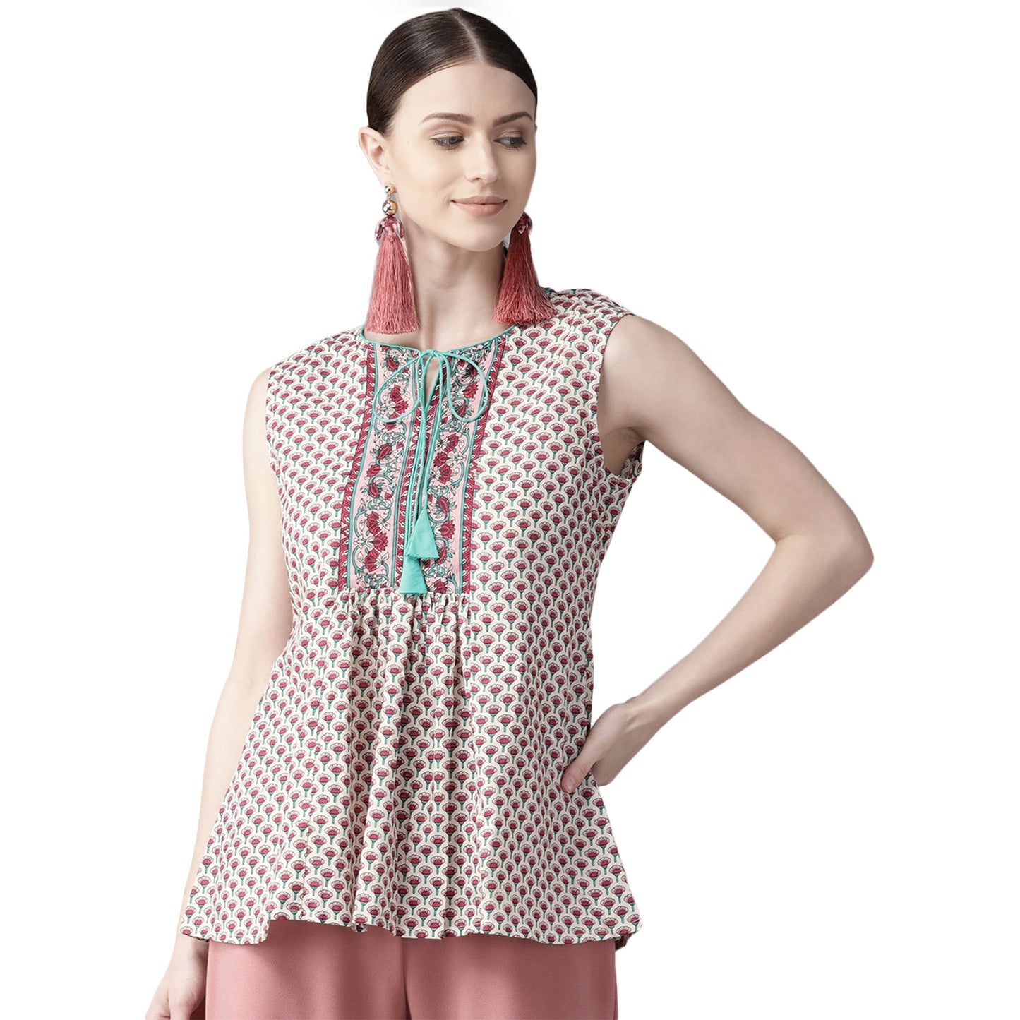 Bhama Couture Red & White Printed Top