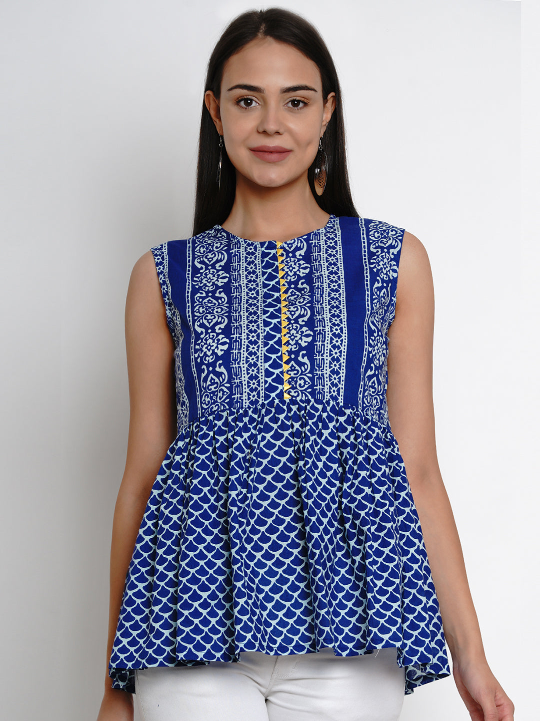 Bhama Couture Blue & White Printed Top