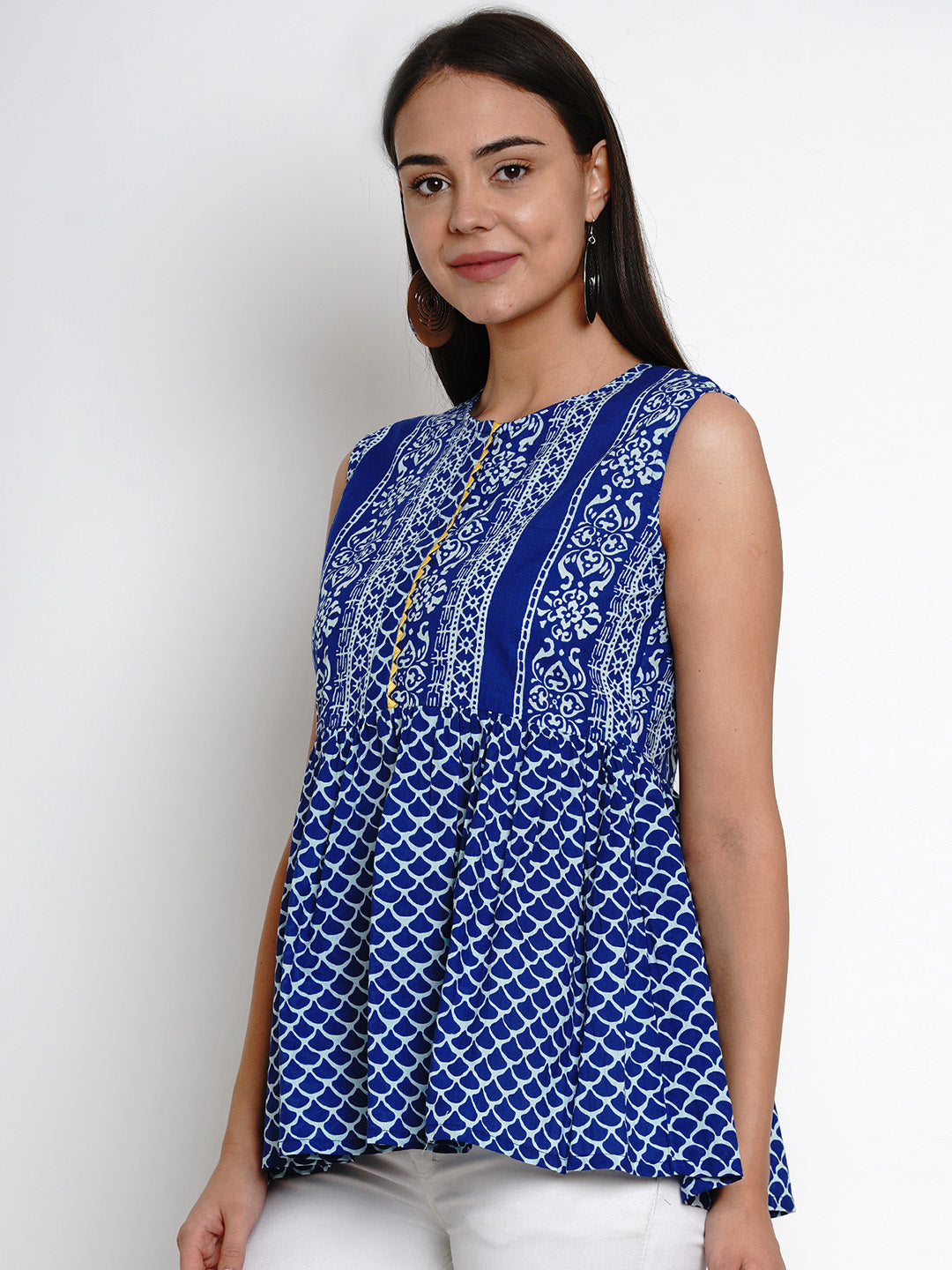 Bhama Couture Blue & White Printed Top