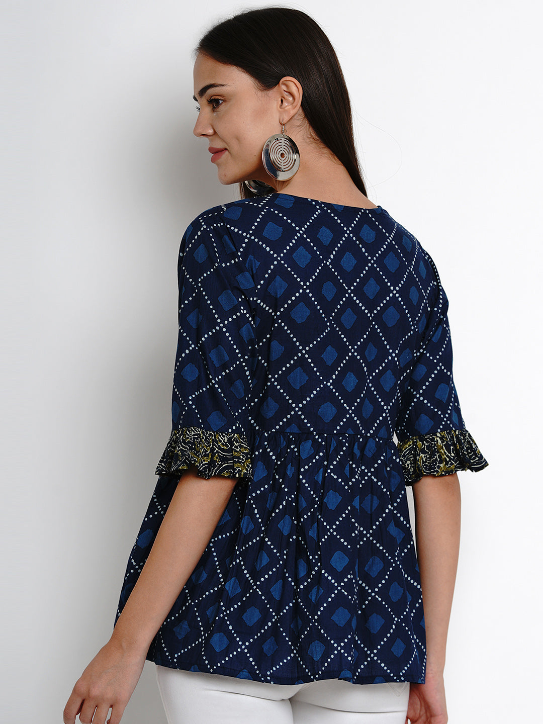 Bhama Couture Indigo Print Shrug Style Top
