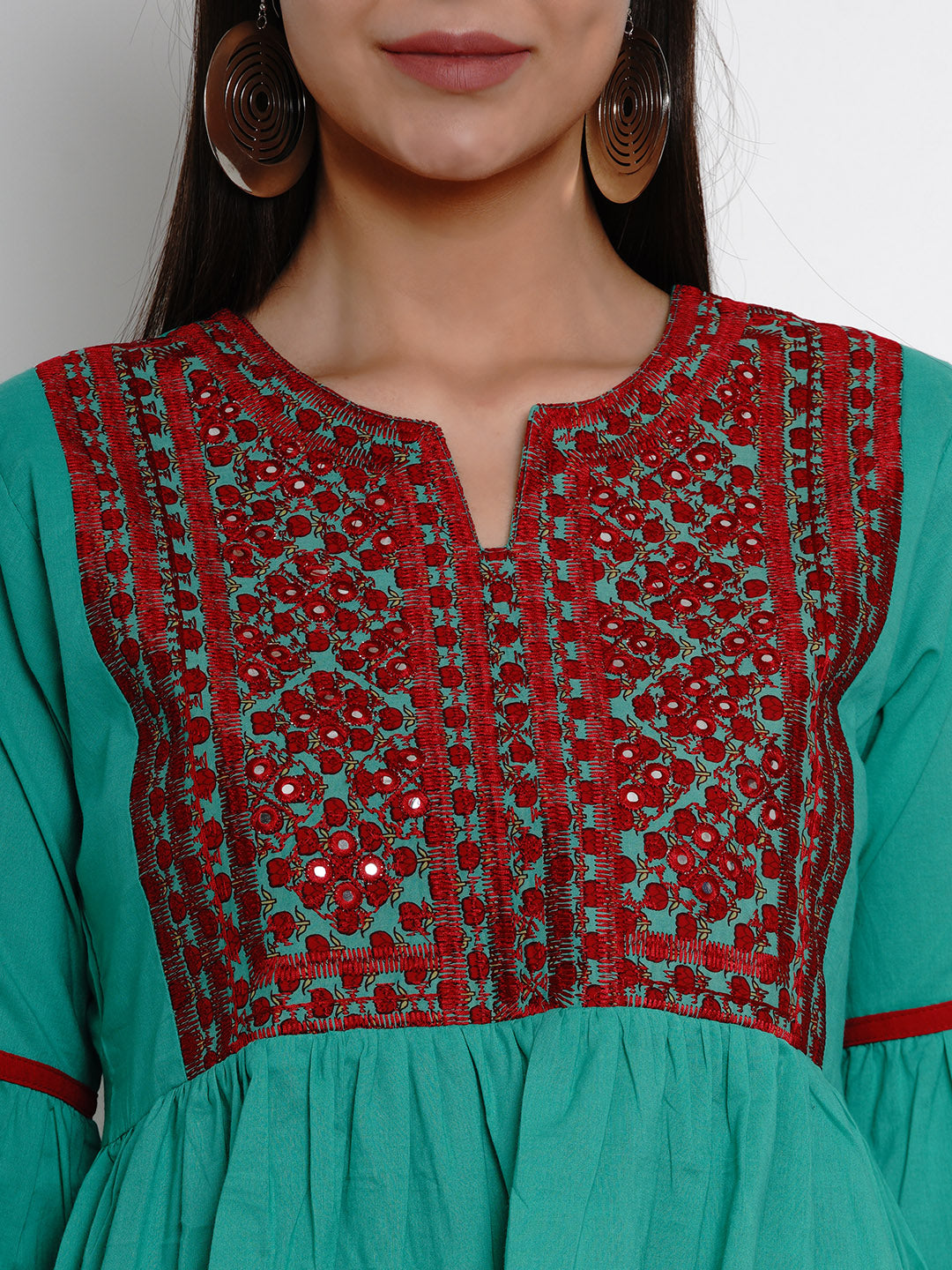 Bhama Couture Women Sea Green & Maroon Embroidered Empire Top