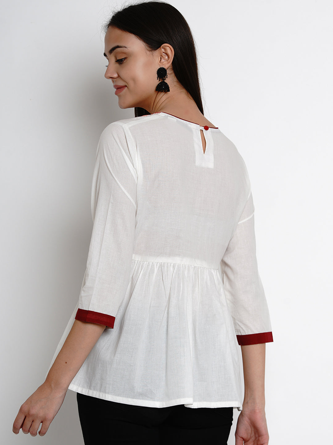 Bhama Couture Off White Embroidered Flared Top