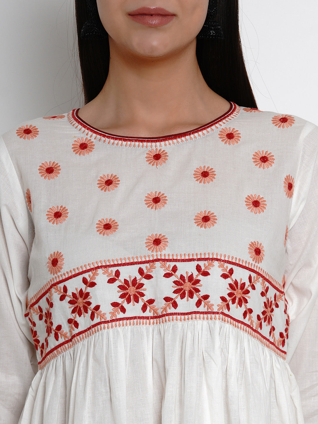 Bhama Couture Off White Embroidered Flared Top