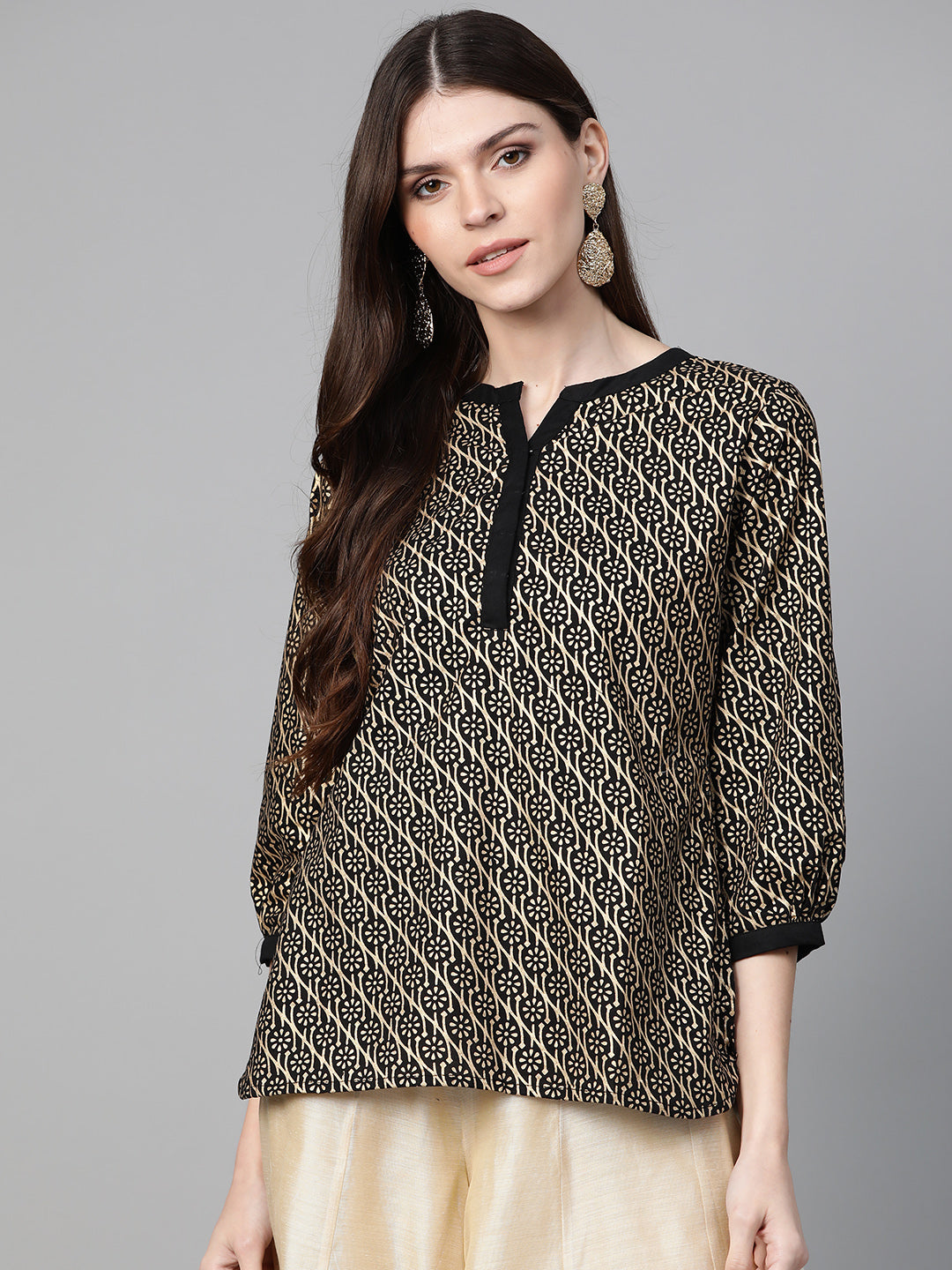 Bhama Couture Black Foil Print Top