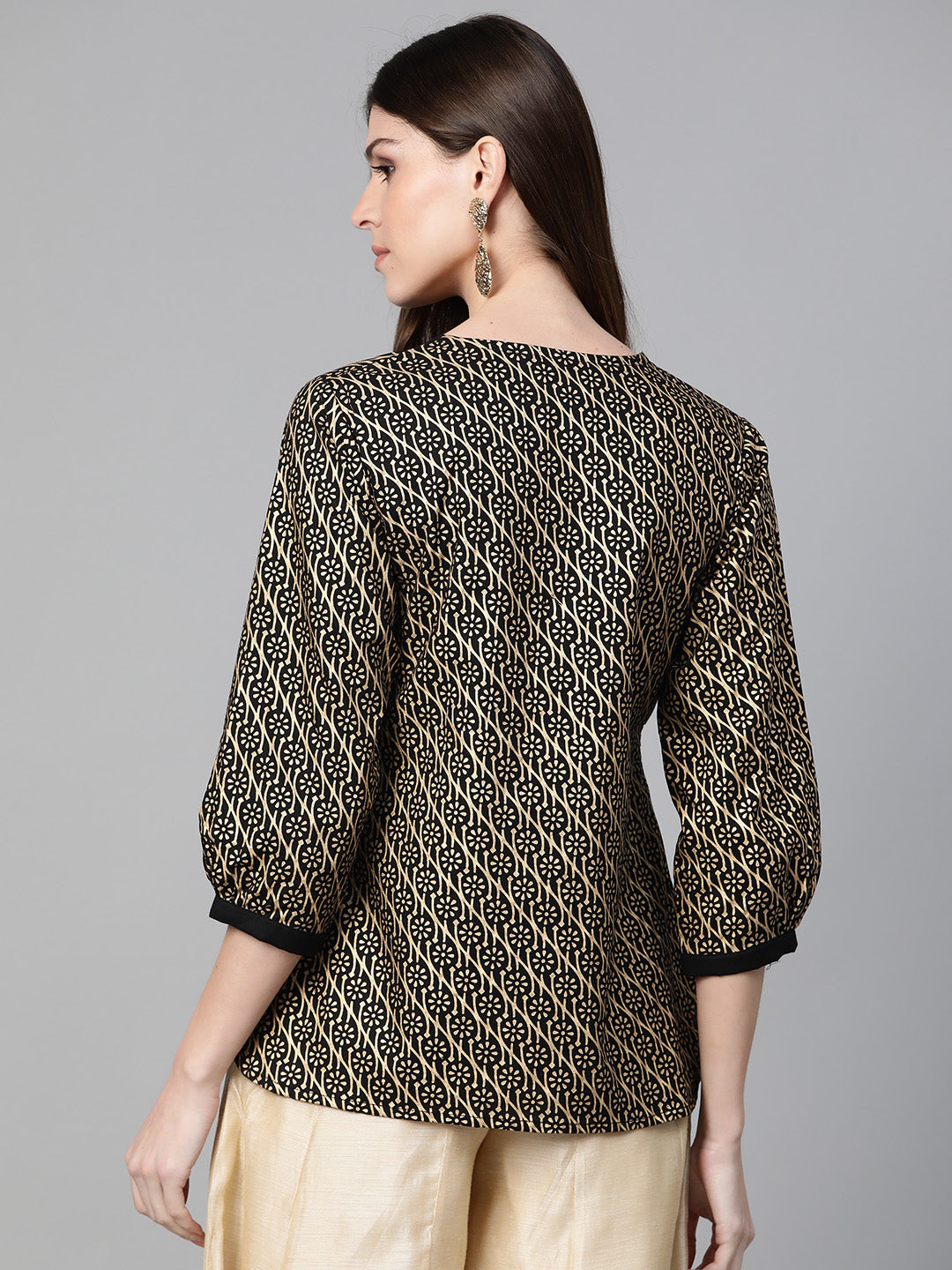 Bhama Couture Black Foil Print Top