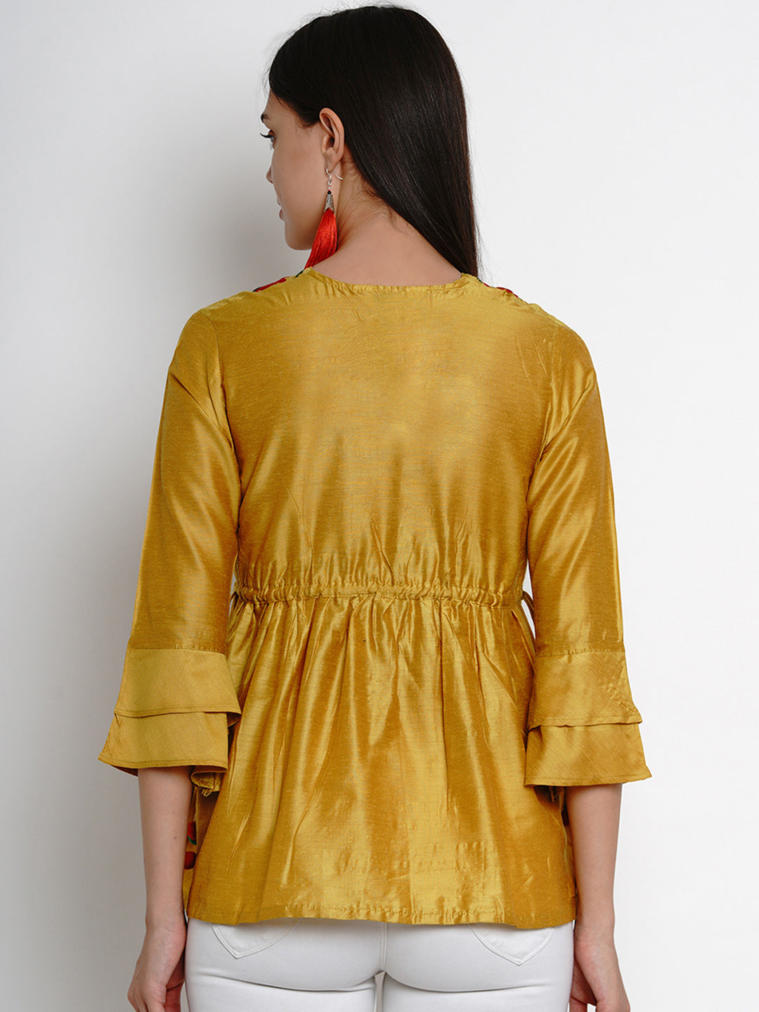 Bhama Couture Women Mustard Yellow Embroidered Top