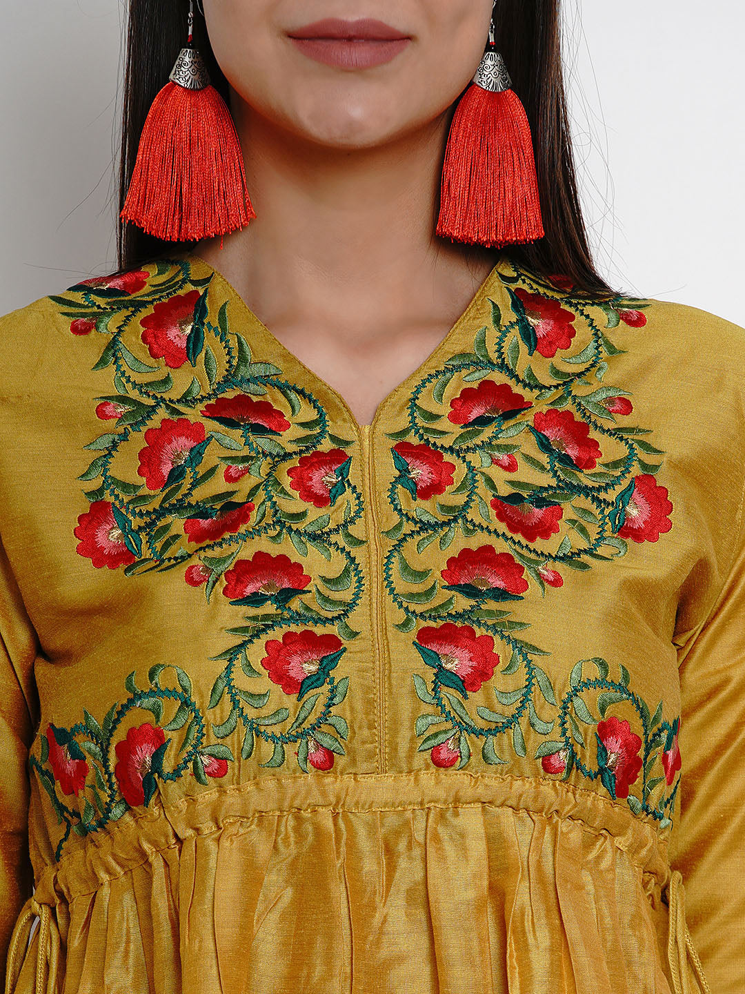 Bhama Couture Women Mustard Yellow Embroidered Top