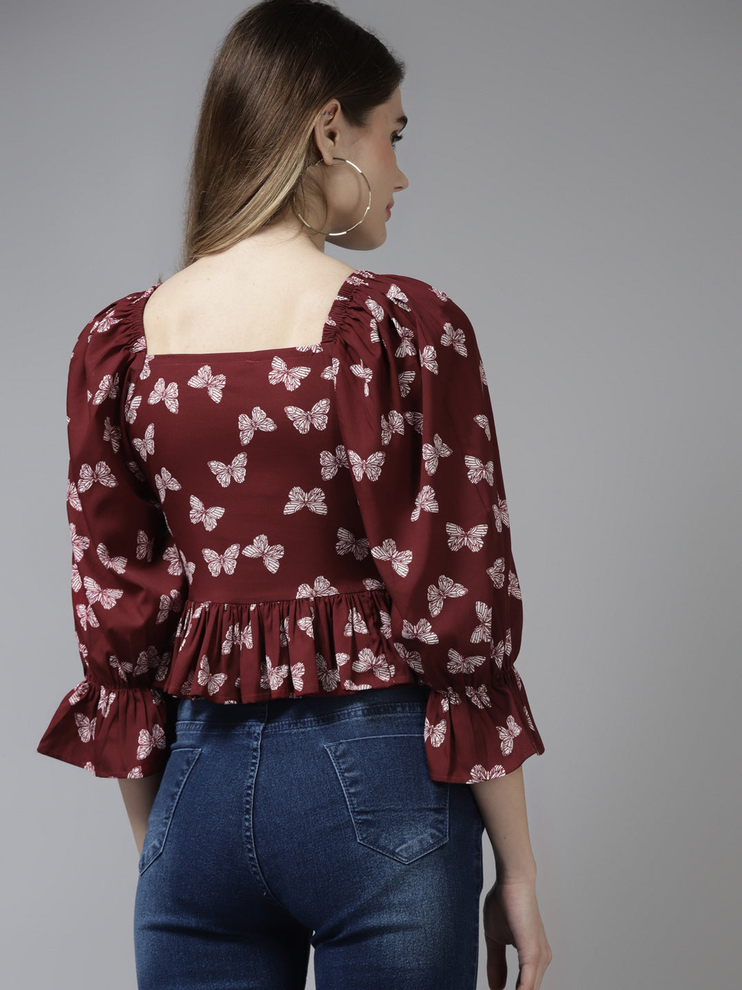 Bhama Couture Maroon & White Floral Print A-Line Top