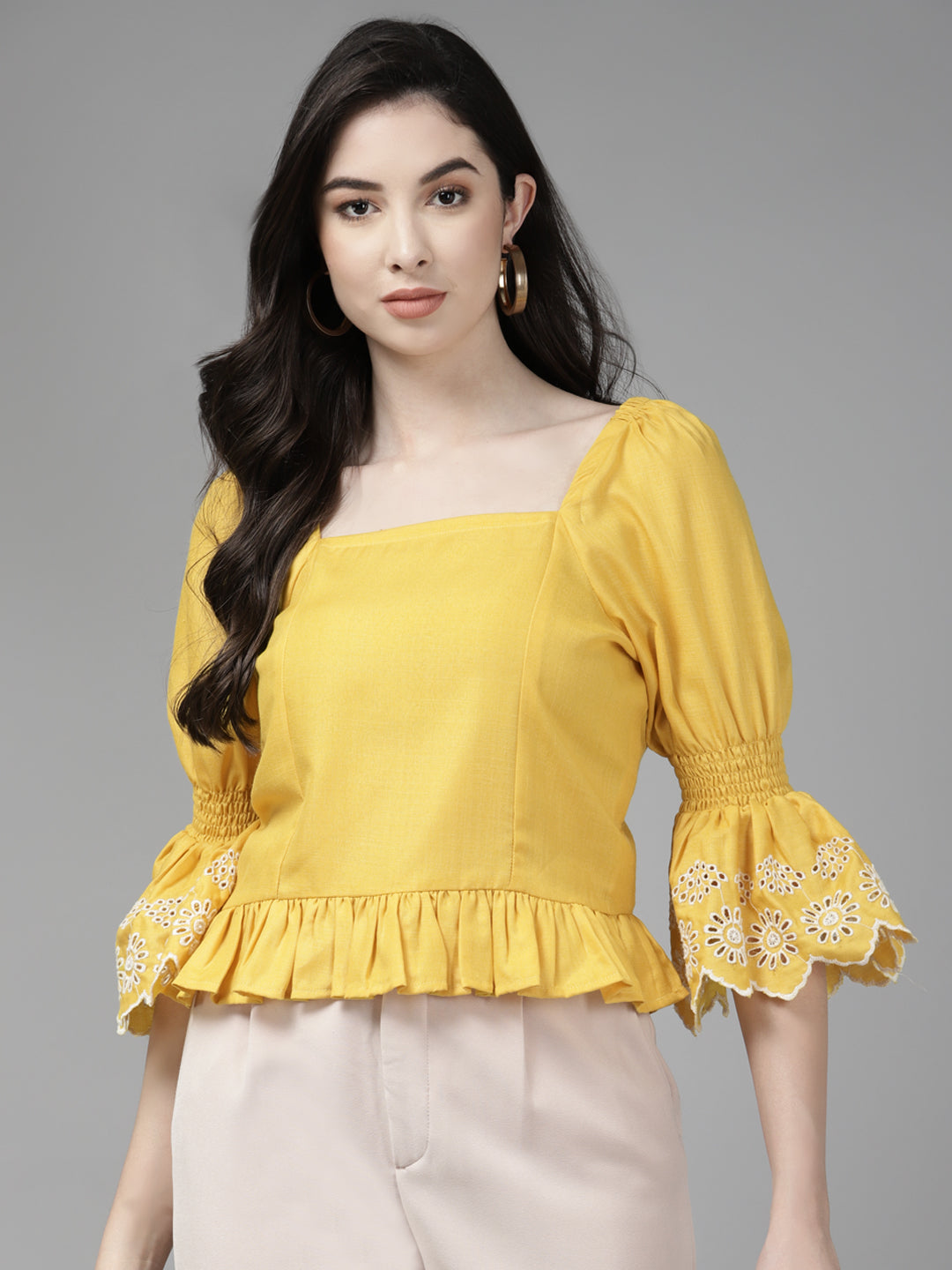 Bhama Couture Yellow Schiffli Top