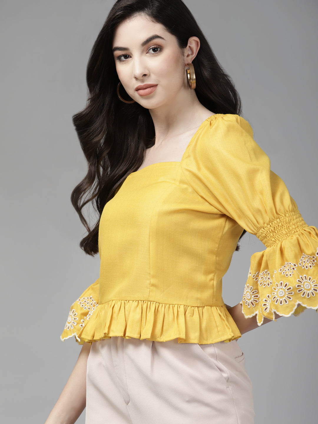Bhama Couture Yellow Schiffli Top
