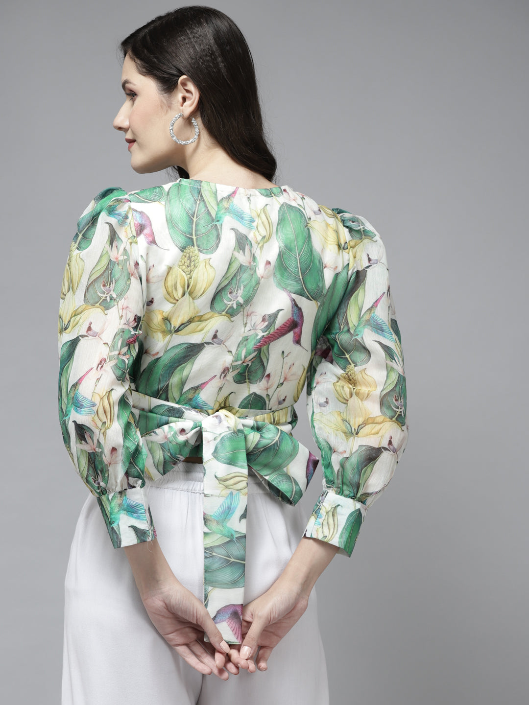 Bhama Multi Color Printed Front Open Top With Knot